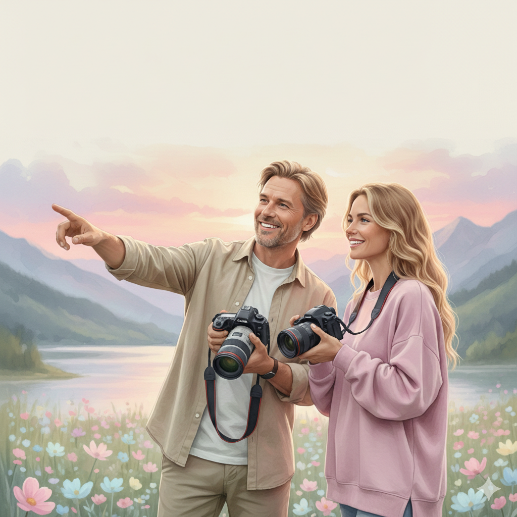 Uczestniczka kursu fotografii podczas sesji z aparatem